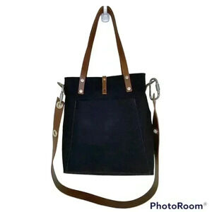 RAM BAG Wool Felt & Leather Riveted Messenger Satchel Black Bag